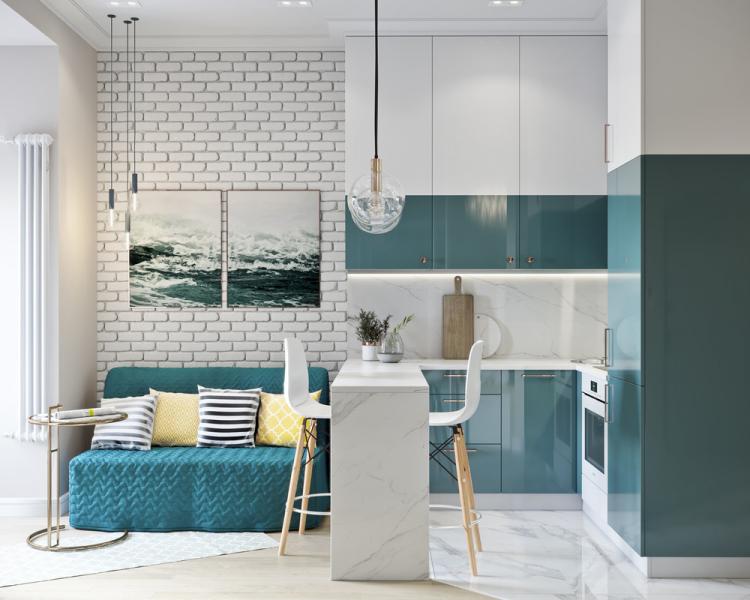 Conception d'un petit appartement dans un style marin, Moscou