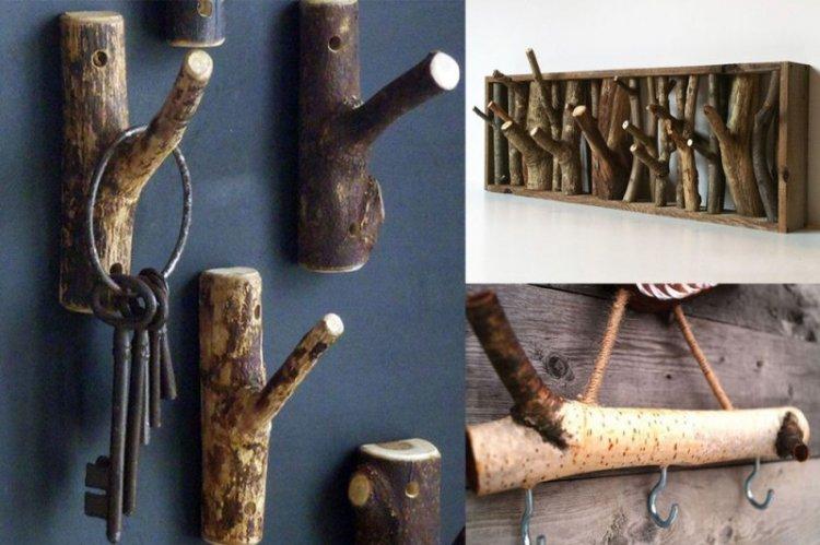 Porte-clés en branches d'arbres - Porte-clés mural pour le couloir avec vos propres mains