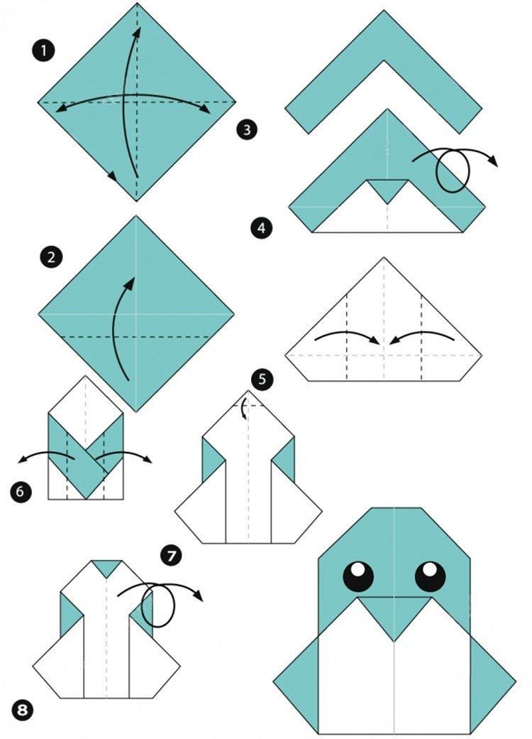 Pingouin - diagrammes d'origami en papier pour enfants