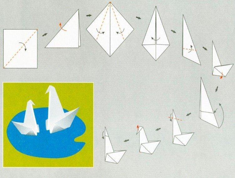 Cygne - diagrammes d'origami en papier pour enfants