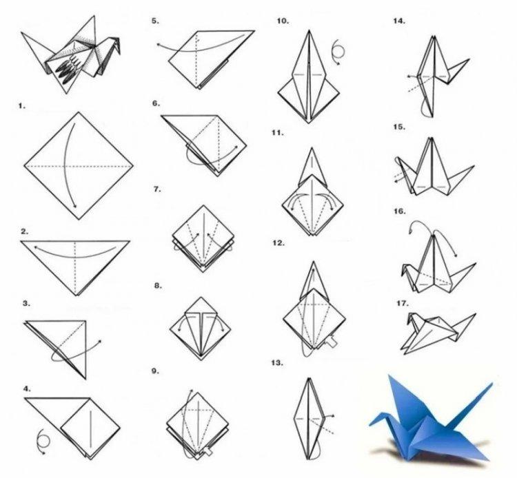 Grue en papier - diagrammes en origami pour les débutants