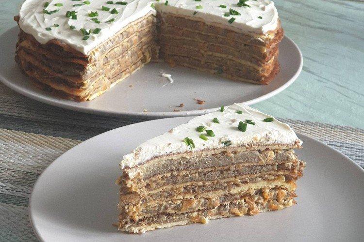 Gâteau de foie avec des gâteaux de gaufres - recettes