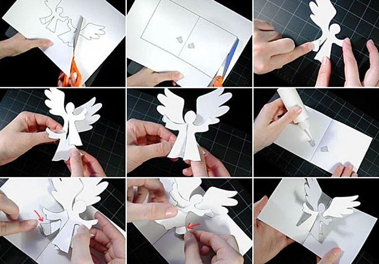 Carte postale avec un ange - Bricolage en papier pour le nouvel an 2021