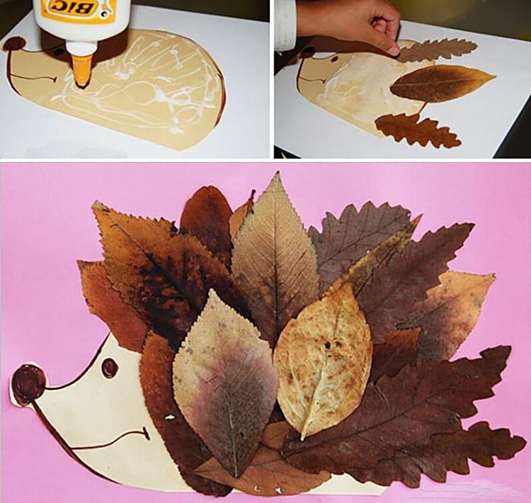 Hérisson à feuilles - Artisanat à partir de feuilles d'automne pour les enfants
