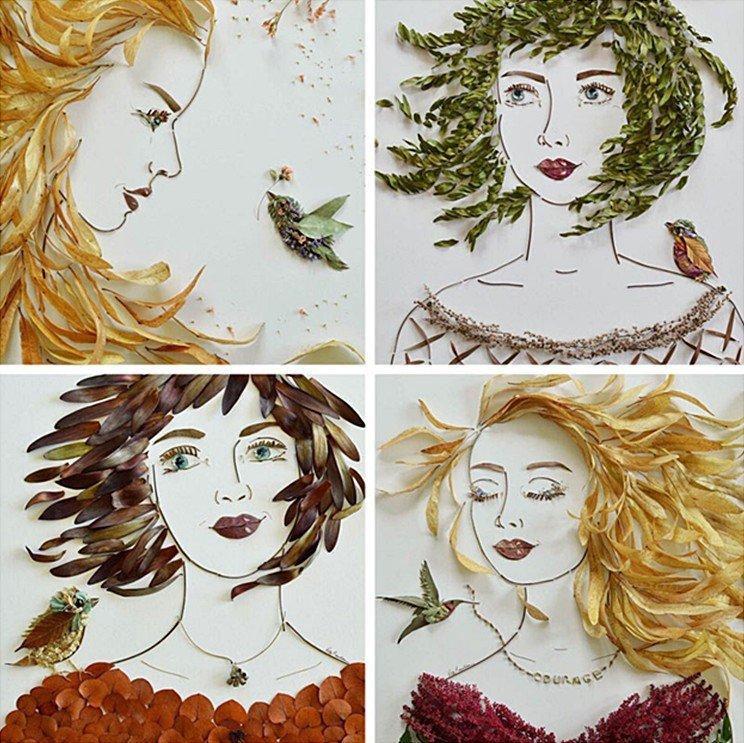 Peintures volumétriques avec des feuilles - Artisanat à partir de matériaux naturels pour l'école primaire