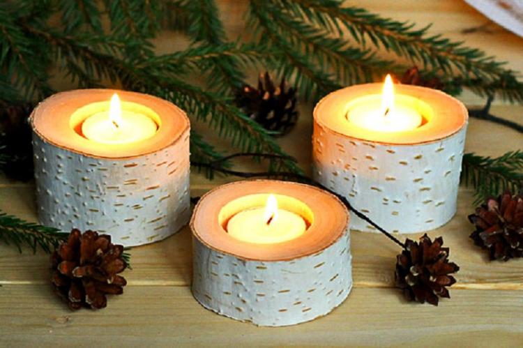 Bougeoirs en branches de bouleau - Bougeoirs DIY en bois