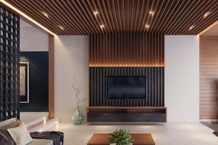 Plafond suspendu dans le salon - photo