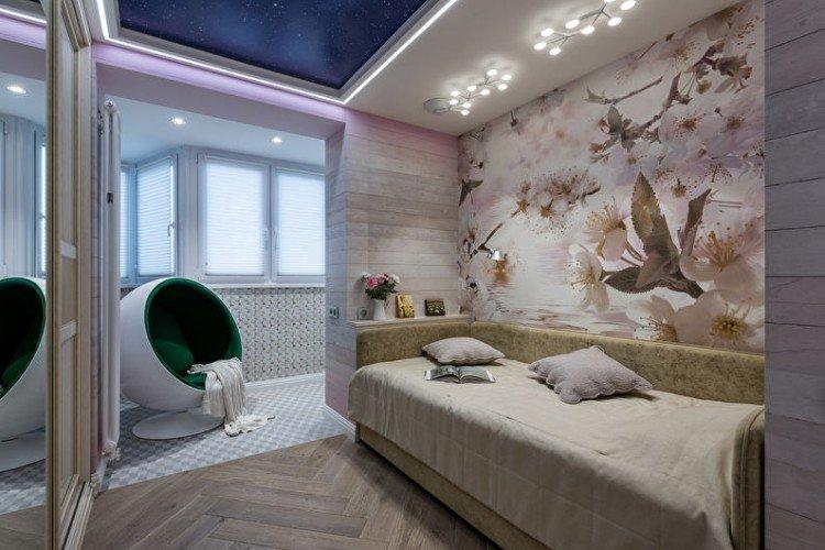 Plafonds en plaques de plâtre illuminés dans la chambre des enfants