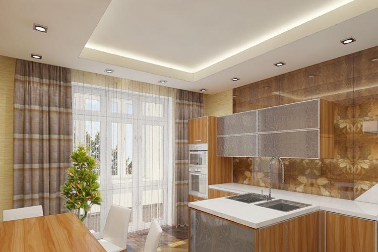 Plafond en plaques de plâtre dans la cuisine - idées de design photo