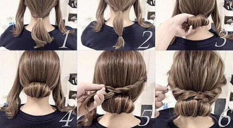 Un chignon avec des tresses - Coiffures pour tous les jours pour cheveux mi-longs avec frange