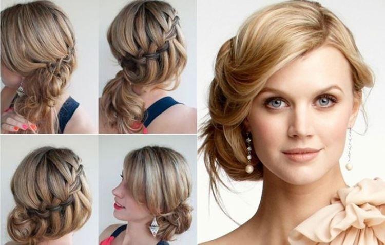 Un chignon insolite avec un épillet - Coiffures pour tous les jours pour cheveux mi-longs avec frange