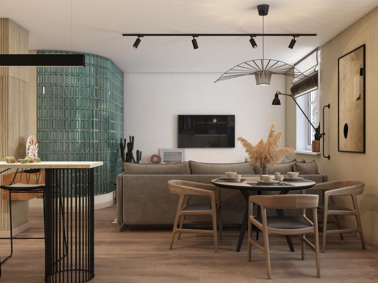 Projet de conception de cuisine-salon Pluie sur la plage