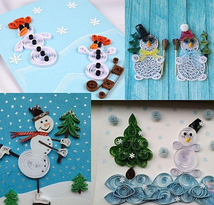 Bonhomme de neige en papier bricolage utilisant la technique du quilling