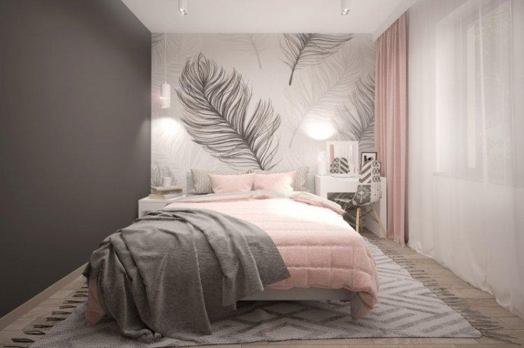 Chambre rose dans le style du minimalisme - Design d'intérieur