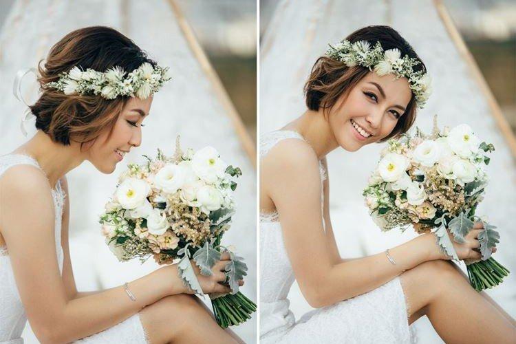 Coiffure couronne de fleurs - Coiffures de mariage pour cheveux courts