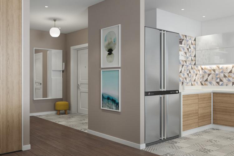 Cuisine-salon lumineuse de style scandinave - design d'intérieur