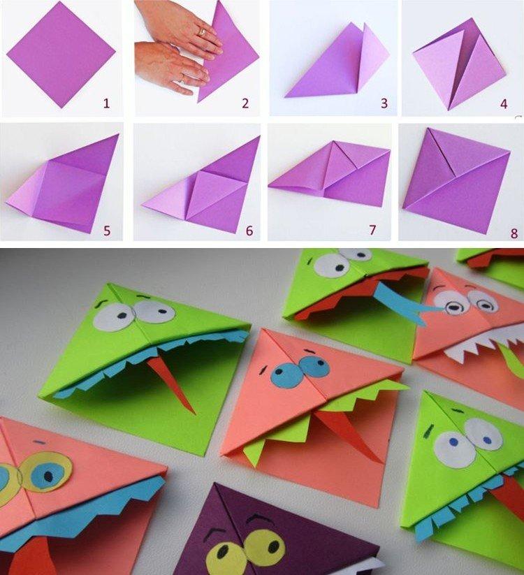 Marque-page origami pour livres Monster - Marque-pages en papier DIY pour livres