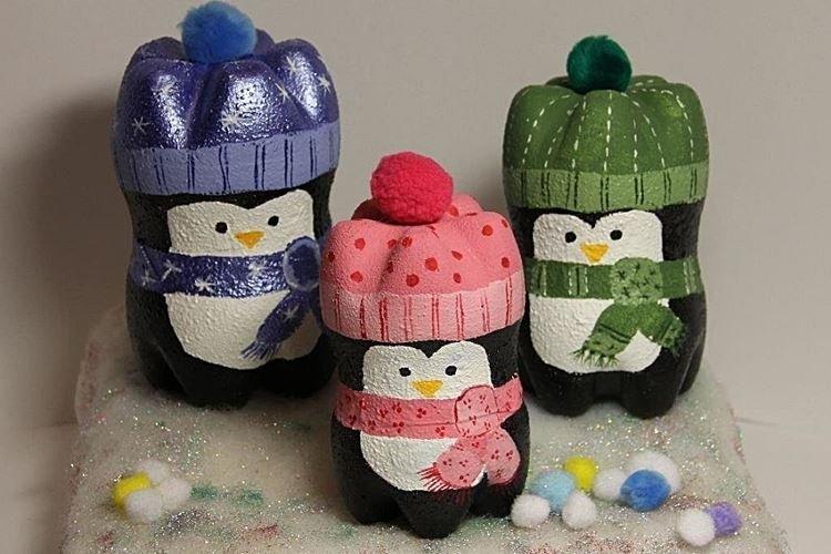 Pingouins à partir de bouteilles en plastique - Bricolage d'hiver à la maternelle