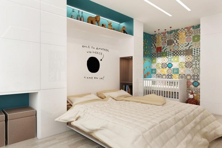 Zonage d'une chambre pour les parents et un enfant - photo