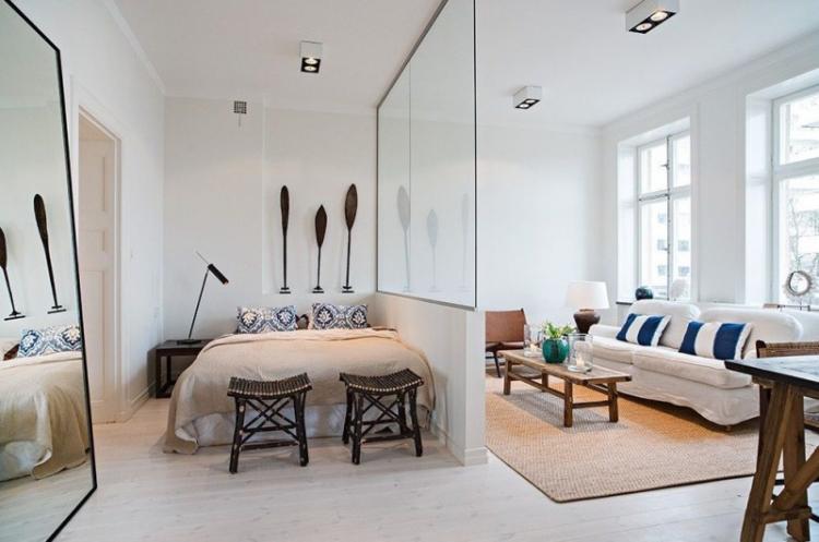 Zonage d'une pièce en une chambre et un salon - conception de photos