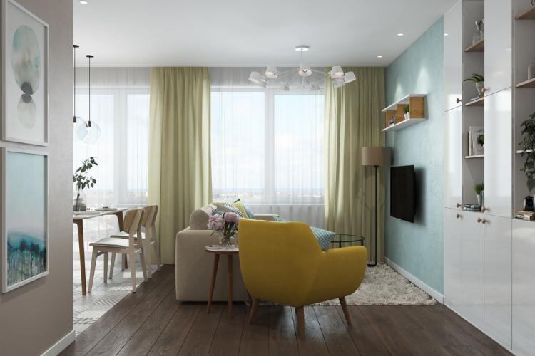 Zonage de la cuisine et du salon avec des couleurs et des matériaux