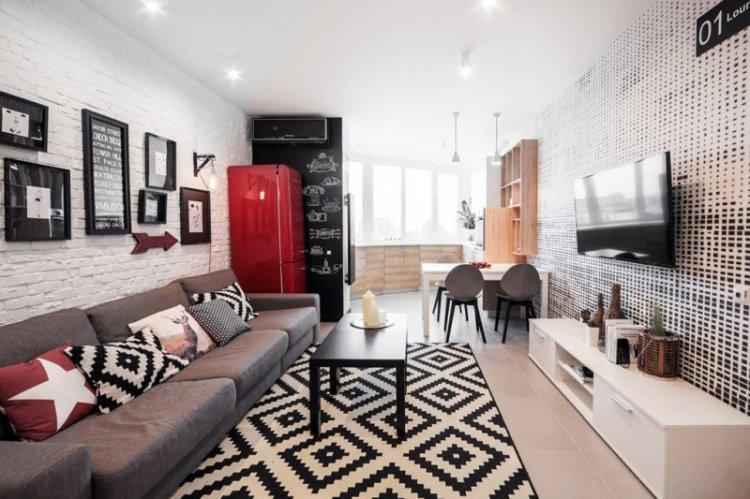 Zonage de la cuisine et du salon - photo de design d'intérieur