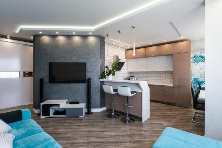 Zonage de la cuisine et du salon - photo de design d'intérieur