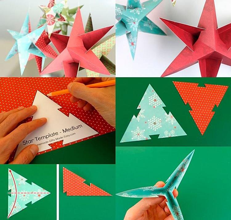 Étoile volumétrique à faire soi-même sur un arbre de Noël en papier épais